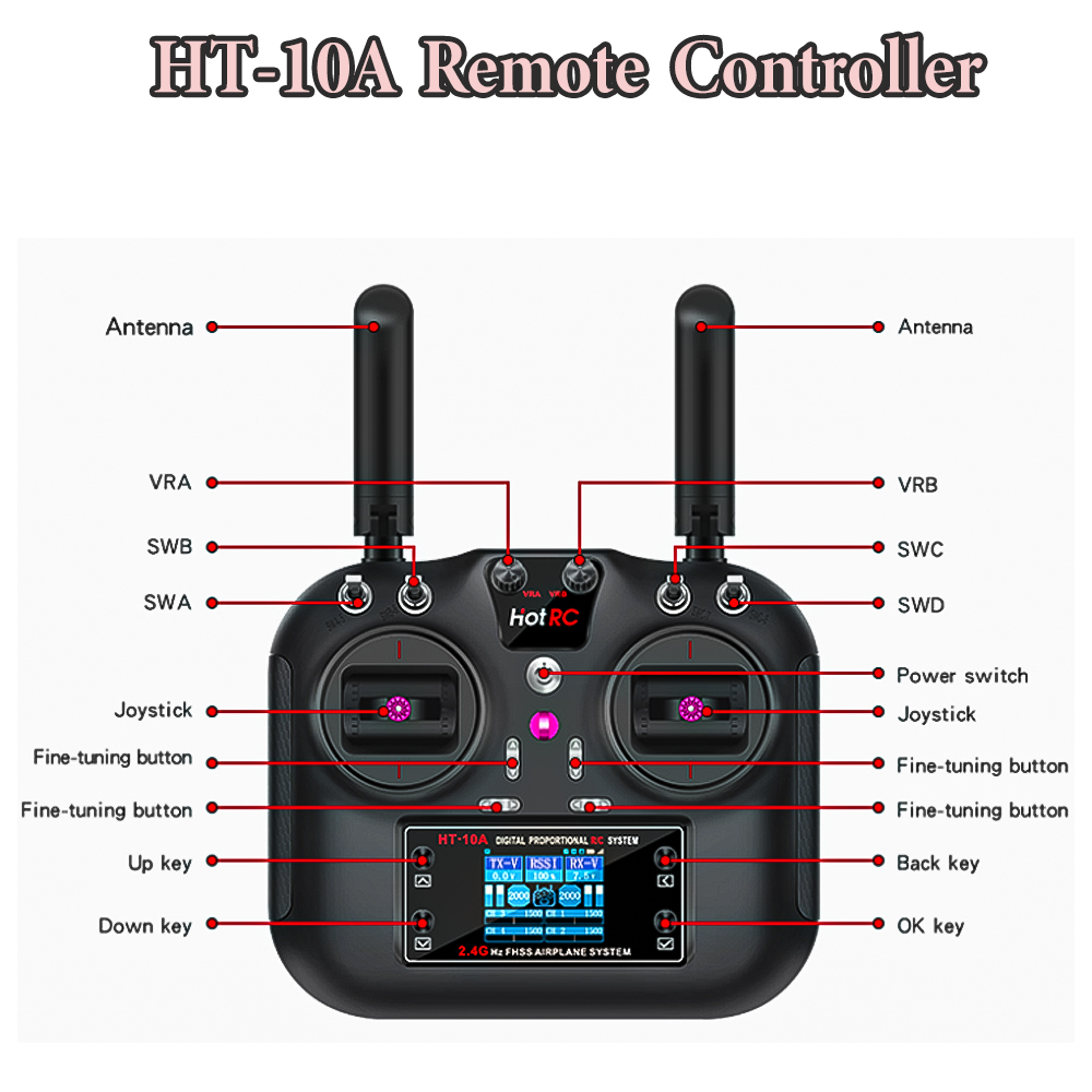 Hotrc HT-10A 2.4G 10CH Transmi - Drone Rc Transmitter And Receiver ulasan dan harga