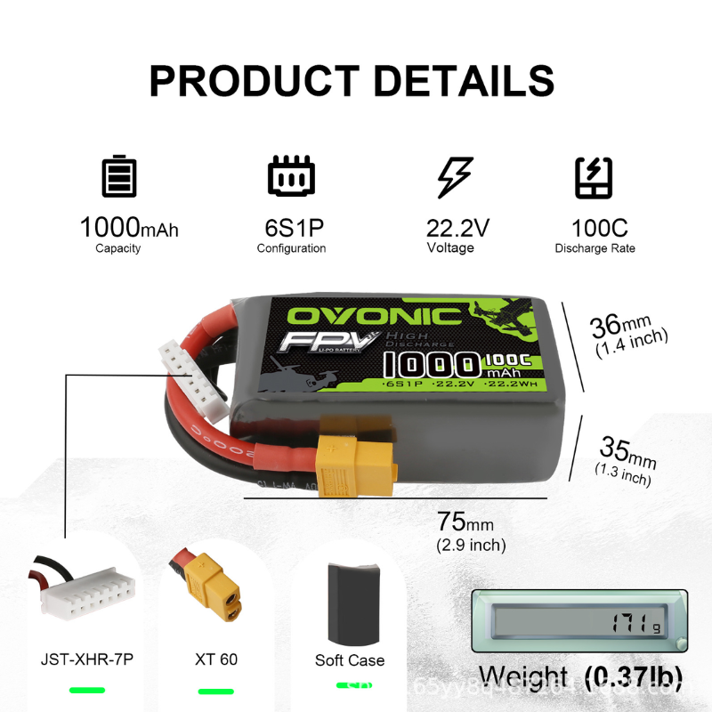 2Pcs OVONIC 1000mAh 100C 22.2V - Drone Zll Rc ulasan dan harga