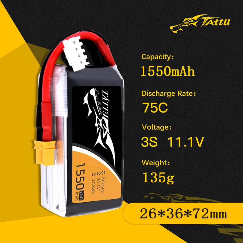 TATTU 3S 11.1V 1550mAh 75C LiP - Drone Zll Rc ulasan dan harga